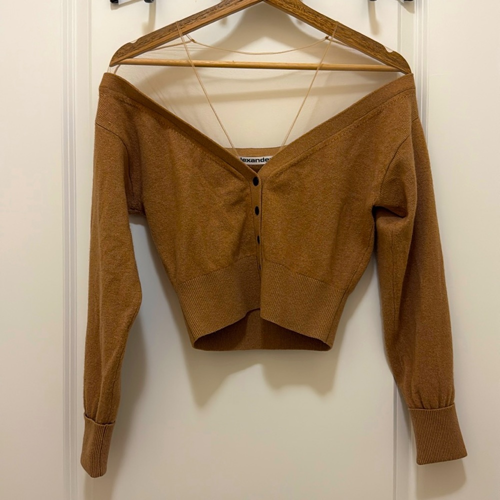 Alexander Wang FITTED CROPPED CARDIGAN WITH SHEER YOKE size xs